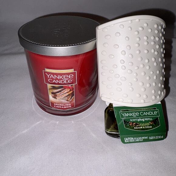 Yankee Candle Sparkling Cinnamon Jar Candle 7 oz AND Wall Scent Diffuser Balsam - Picture 1 of 5
